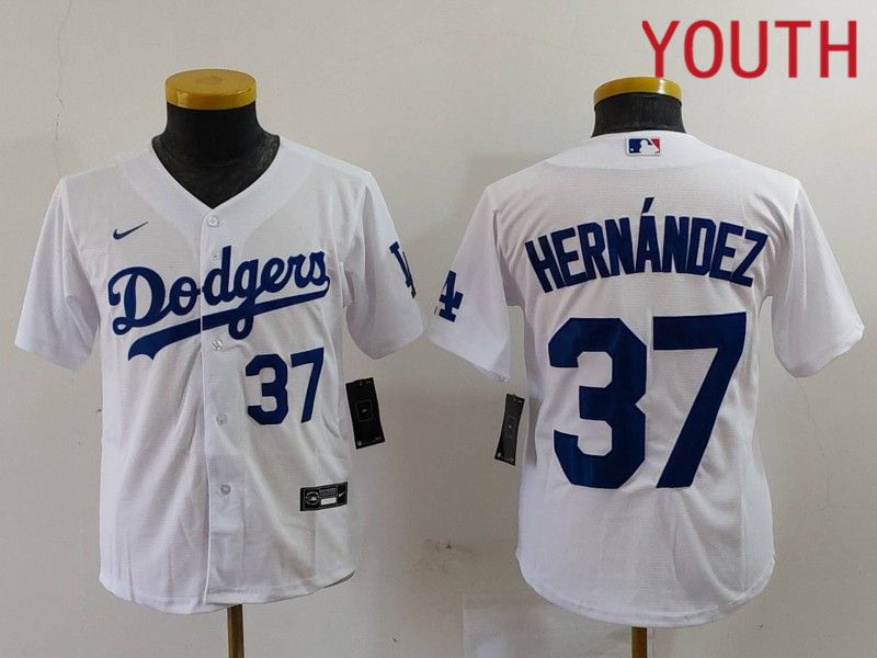 Youth Los Angeles Dodgers #37 Hernandez White Nike Game 2024 MLB Jersey style 7241->youth mlb jersey->Youth Jersey